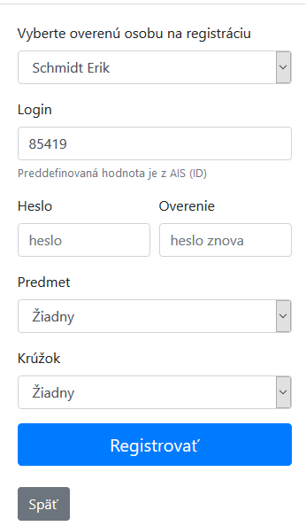 Prihlasovací formulár systému