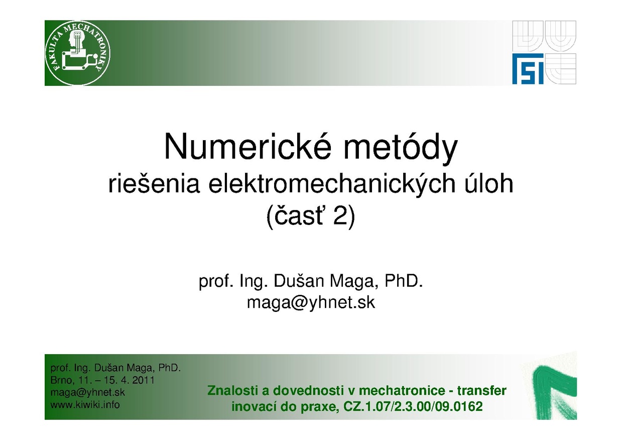 Numerické metódy riešenia elektromechanických úloh 2