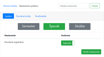 Úvodná stránka SettingsPresenter