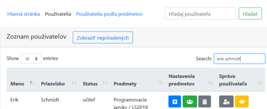 Úvodná stránka UsersPresenter