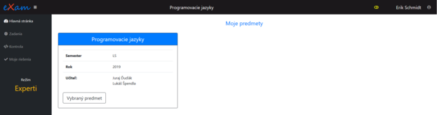 Úvodná stránka user modulu