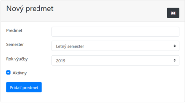 Formulár komponentu CourseControl